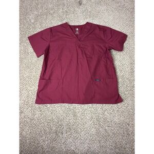 Dagacci Medical Scrub Top XL Burgundy Wine V-Neck 3-Pocket Short Sleeve Uniform
